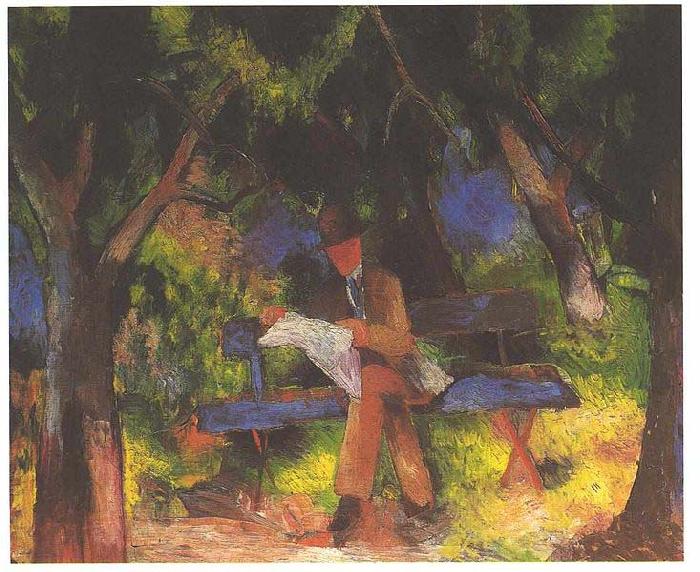 August Macke Reading man in park Germany oil painting art